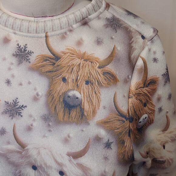 Knit Winter Cow Lover Beaded Yarn Animal Long Sleeve Pullover Crew Neck Sweater - Picture 5 of 7